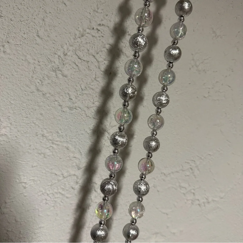 Foiled Garland Acrylic Iridescent Silver Metallic Christmas Balls VTG Strings